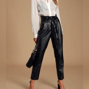 Lulus Real Time Black Vegan Leather Paperbag Waist Trouser Pants